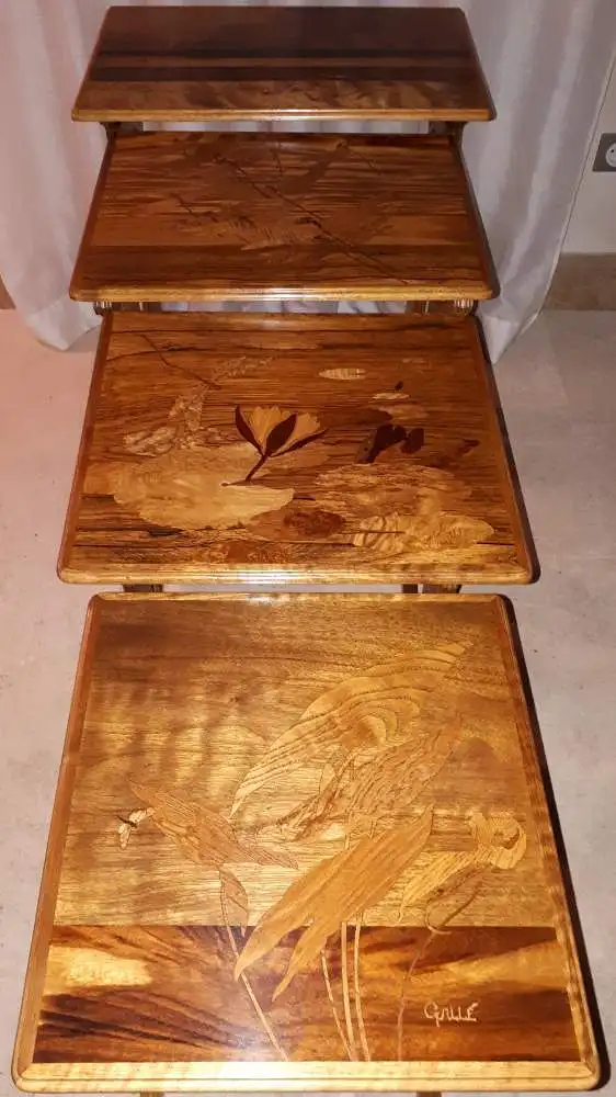 Set Of 4 Gall Nesting Tables With Dragonfly Decor 0