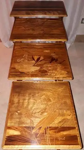 Set Of 4 Gallé Nesting Tables With Dragonfly Decor