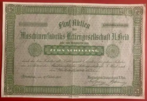 Aktien der Maschinenfabriks-Aktiengesellschaft N. Heid 1925 ÖSTERREICHISCH 