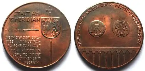 DDR Medaille Görlitz Stadt am 15. Meridian, Stadt an der Oder-Neisse-Friedensgrenze