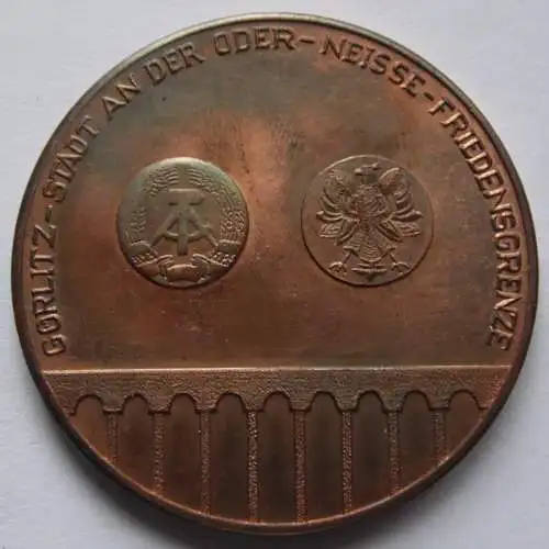 DDR Medaille Görlitz Stadt am 15. Meridian, Stadt an der Oder-Neisse-Friedensgrenze