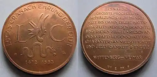 DDR Medaille 1972 Lucas Cranach Ehrung der DDR