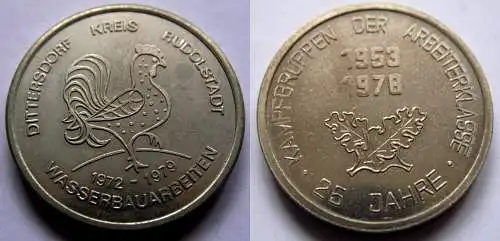 DDR Medaille Dittersdorf Kreis Rudolstadt Wasserbauarbeiten 1972 – 1979