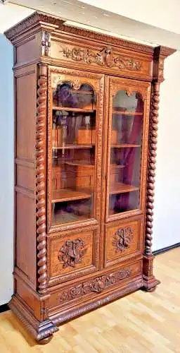 Bücherschrank Vitrine Bibolotheksschrank Antik Jagdstil ca 1900