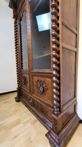 Bücherschrank Vitrine Bibolotheksschrank Antik Jagdstil ca 1900