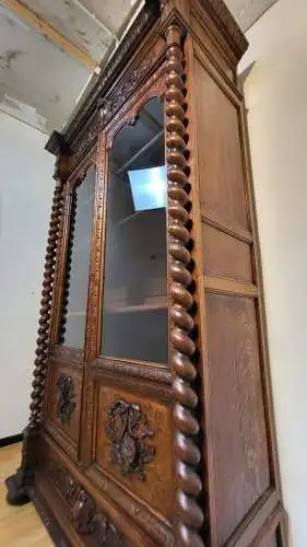 Bücherschrank Vitrine Bibolotheksschrank Antik Jagdstil ca 1900