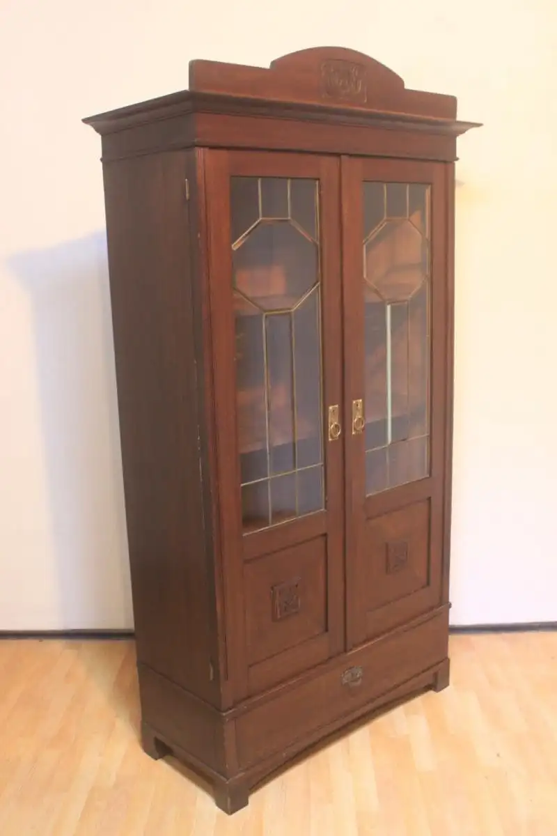 Vitrine Bibolotheksschrank Bücherschrank Herrenzimmer Jugendstil Antik ca. 1920 12