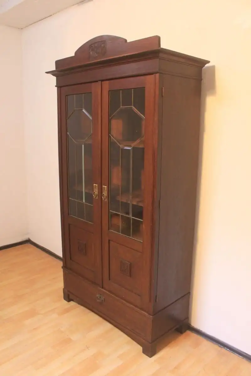 Vitrine Bibolotheksschrank Bücherschrank Herrenzimmer Jugendstil Antik ca. 1920 4