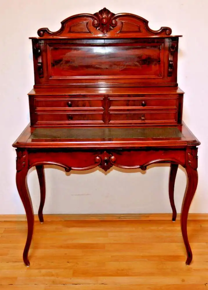 Antik Damen-Schreibtisch, Sekretär, wohnfertig, Louis Philippe, Nussbaum ca.1900 0