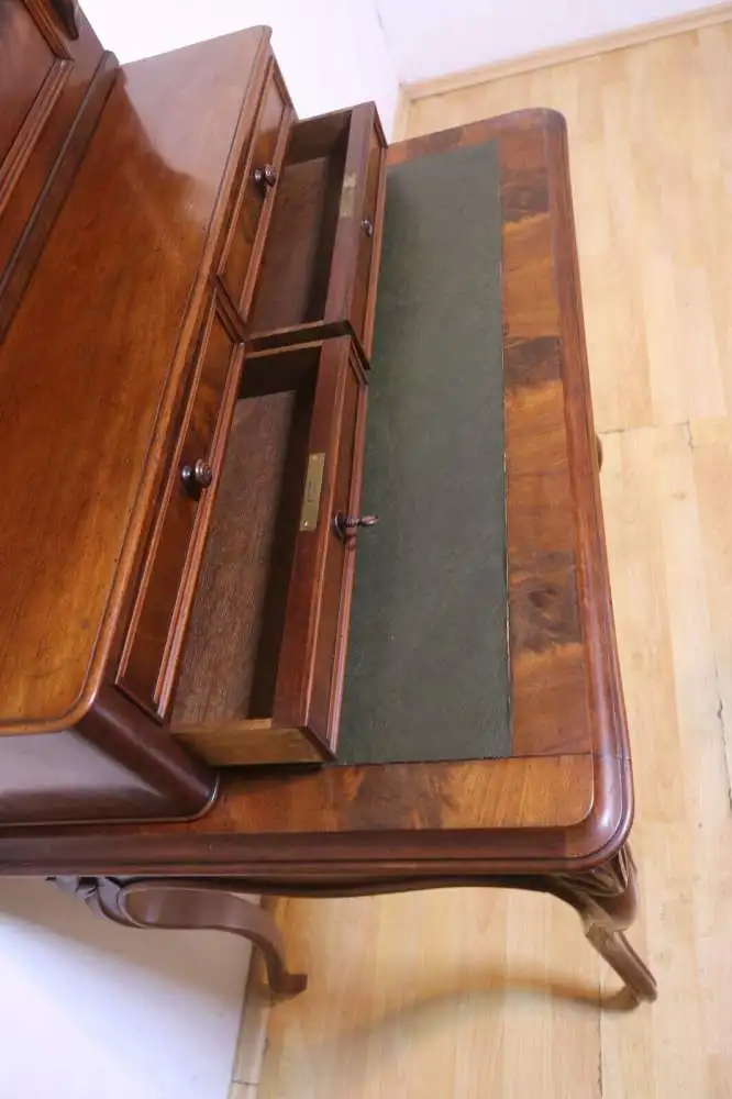 Antik Damen-Schreibtisch, Sekretär, wohnfertig, Louis Philippe, Nussbaum ca.1900 17
