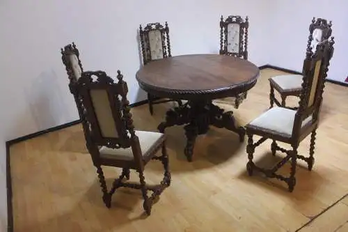 6  Esszimmerstühle  1 Tisch Set Hochlehner Gründer  Antik ca. 1900 Jh.