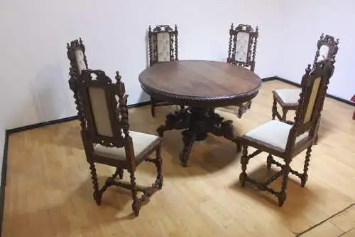 6  Esszimmerstühle  1 Tisch Set Hochlehner Gründer  Antik ca. 1900 Jh.