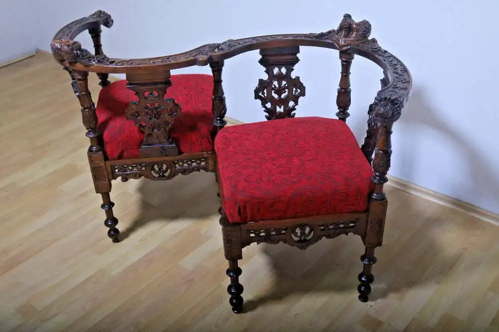 Tête-à-tête Sitzbank Antik Frankreich 1880 3