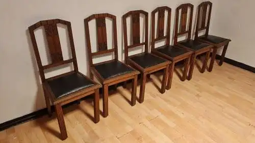 6 Esszimmerstühle in echtem Leder Jugendstil art deco in Leder Antik  ca.1930