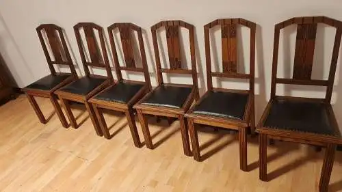 6 Esszimmerstühle in echtem Leder Jugendstil art deco in Leder Antik  ca.1930