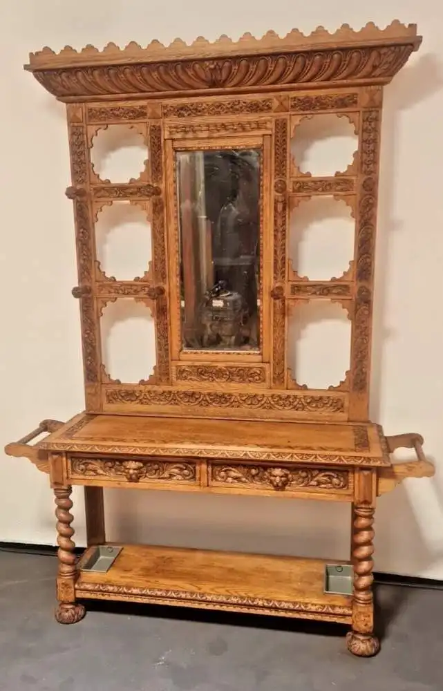 Original viktorianische Garderobe massive helle Eiche Antik ca 19 Jhd. 0