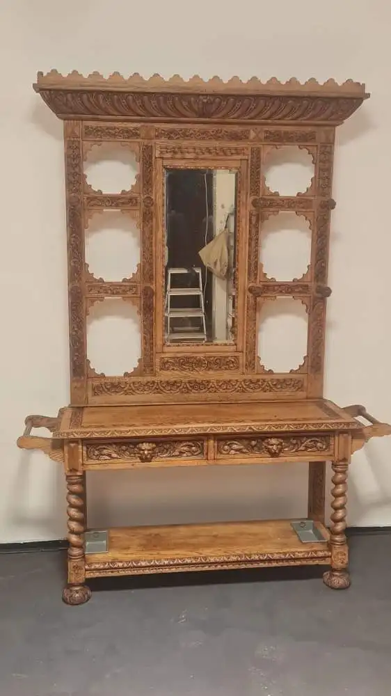 Original viktorianische Garderobe massive helle Eiche Antik ca 19 Jhd. 1