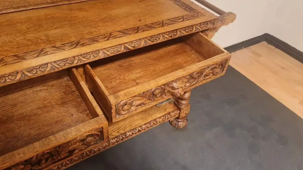 Original viktorianische Garderobe massive helle Eiche Antik ca 19 Jhd. 11