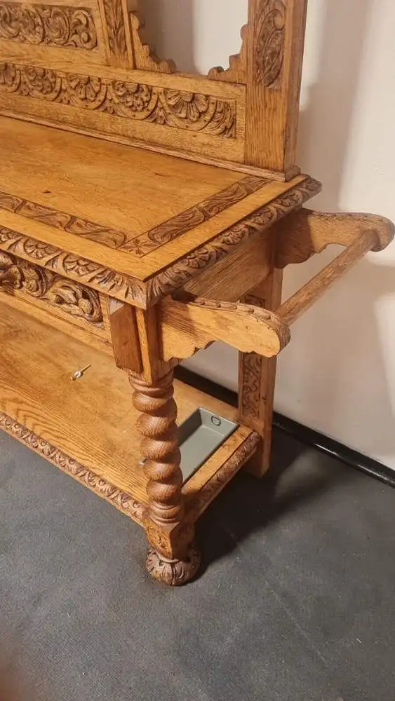 Original viktorianische Garderobe massive helle Eiche Antik ca 19 Jhd. 12