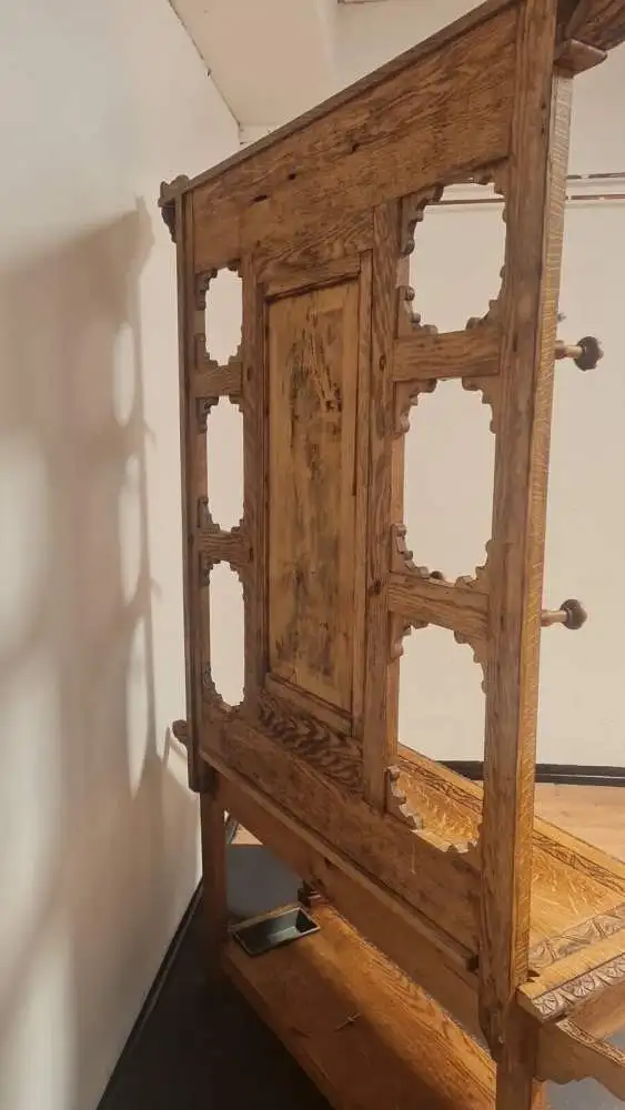 Original viktorianische Garderobe massive helle Eiche Antik ca 19 Jhd. 14