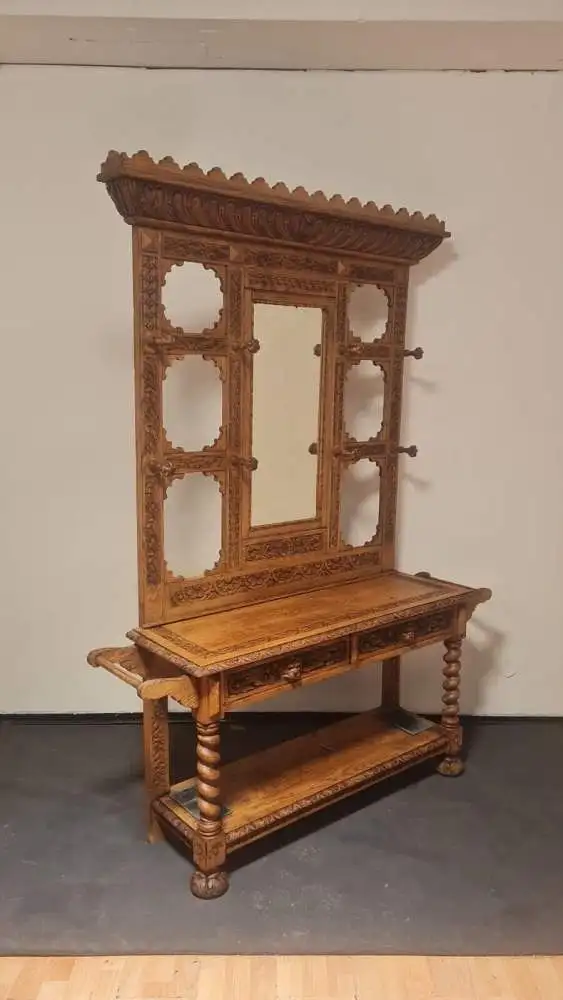Original viktorianische Garderobe massive helle Eiche Antik ca 19 Jhd. 2