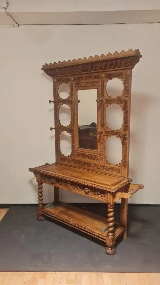 Original viktorianische Garderobe massive helle Eiche Antik ca 19 Jhd. 3