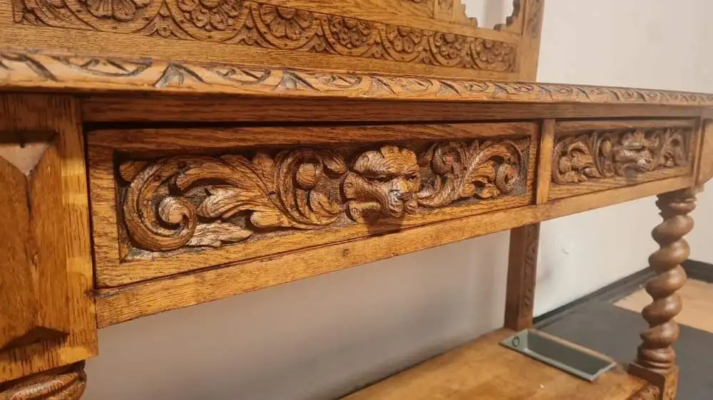 Original viktorianische Garderobe massive helle Eiche Antik ca 19 Jhd. 4