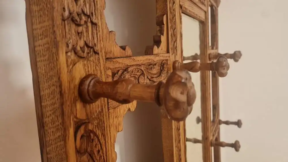 Original viktorianische Garderobe massive helle Eiche Antik ca 19 Jhd. 8