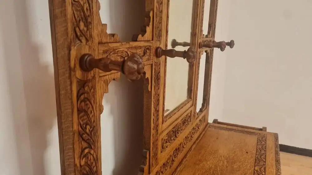 Original viktorianische Garderobe massive helle Eiche Antik ca 19 Jhd. 9