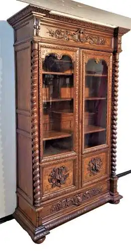 Bücherschrank Vitrine Bibolotheksschrank Antik Jagdstil ca 1900