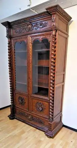 Bücherschrank Vitrine Bibolotheksschrank Antik Jagdstil ca 1900