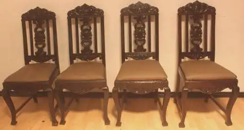 4  Esszimmerstühle Set  Küchenstühle   Antik   in echtem Leder ca. 1900 Jh.