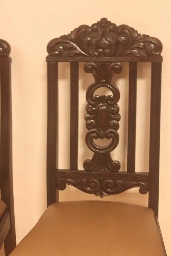 4  Esszimmerstühle Set  Küchenstühle   Antik   in echtem Leder ca. 1900 Jh. 10