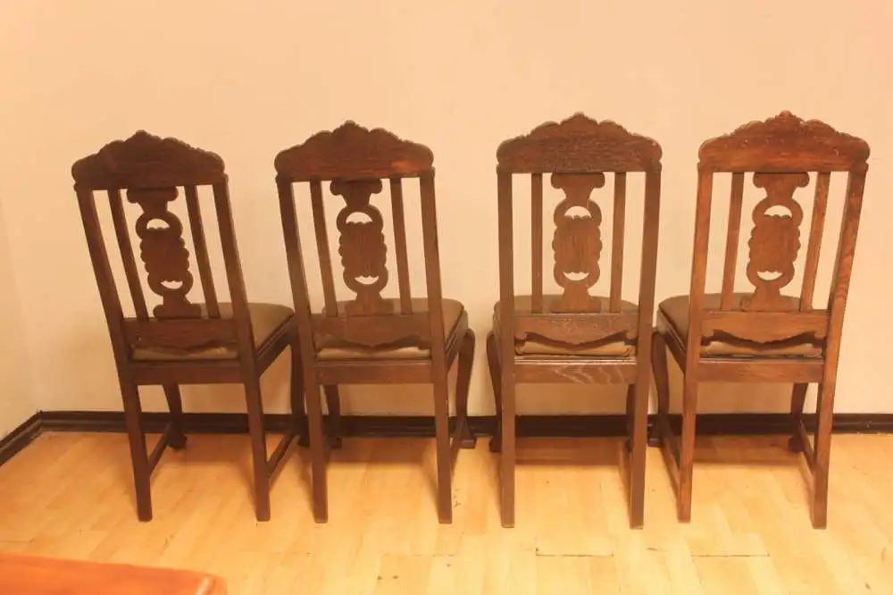 4  Esszimmerstühle Set  Küchenstühle   Antik   in echtem Leder ca. 1900 Jh. 12