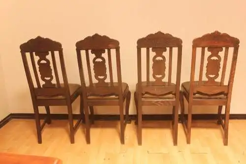 4  Esszimmerstühle Set  Küchenstühle   Antik   in echtem Leder ca. 1900 Jh.