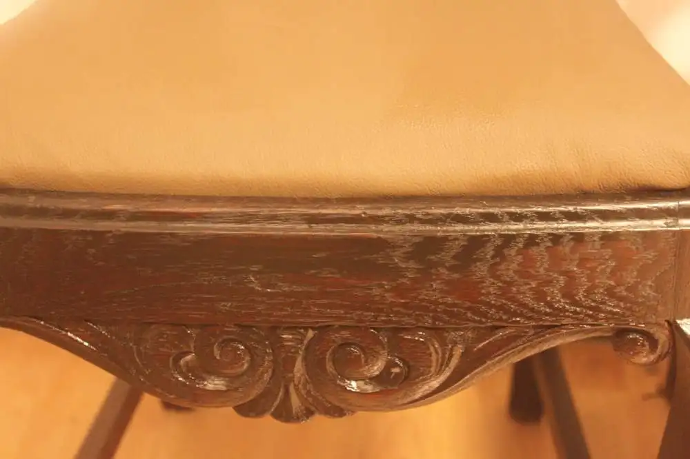 4  Esszimmerstühle Set  Küchenstühle   Antik   in echtem Leder ca. 1900 Jh. 5