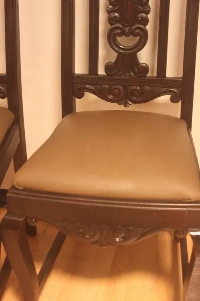 4  Esszimmerstühle Set  Küchenstühle   Antik   in echtem Leder ca. 1900 Jh. 9