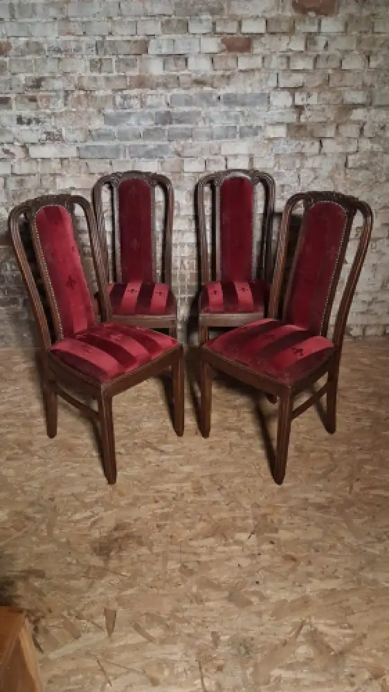 Antik 4 Set Esszimmerstühle Jugendstil art deco neu bezogen ca .1920 Jh. 5
