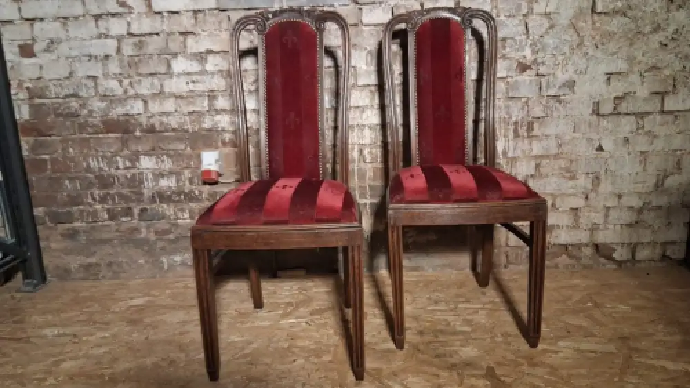 Antik 4 Set Esszimmerstühle Jugendstil art deco neu bezogen ca .1920 Jh. 6