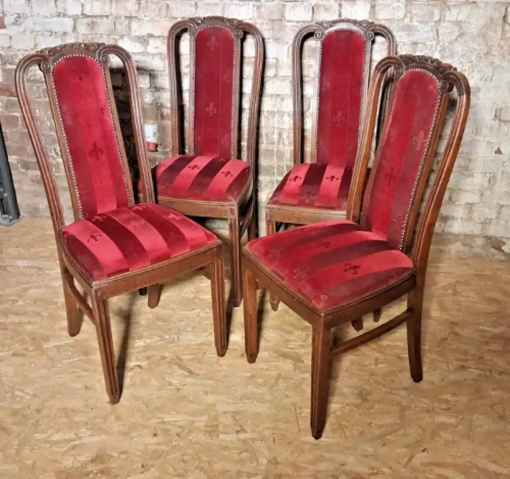 Antik 4 Set Esszimmerstühle Jugendstil art deco neu bezogen ca .1920 Jh. 8