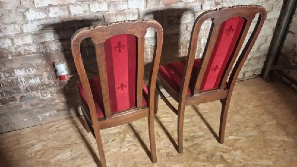 Antik 4 Set Esszimmerstühle Jugendstil art deco neu bezogen ca .1920 Jh. 9