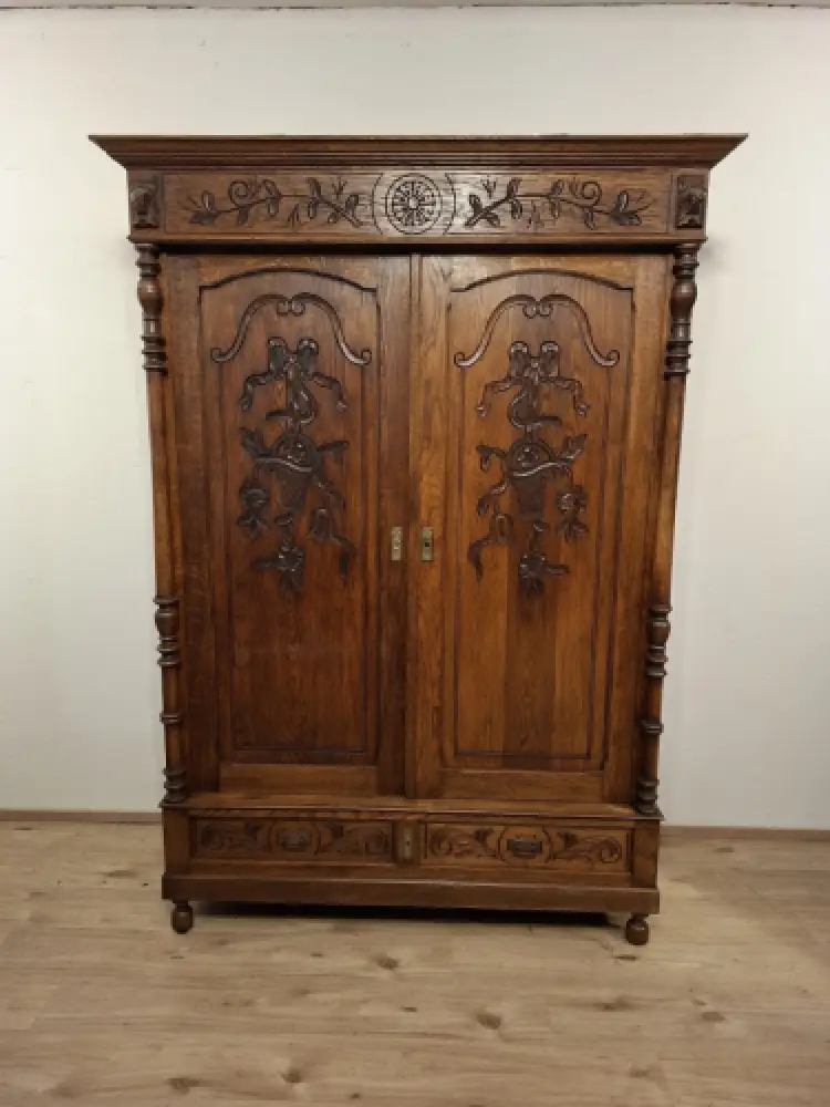 Wäscheschrank Kleiderschrank Schlafzimmer Antik in Eiche ca. 19 Jh. 1