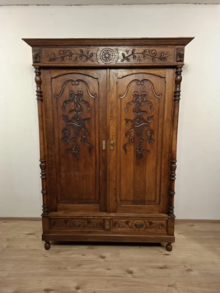 Wäscheschrank Kleiderschrank Schlafzimmer Antik in Eiche ca. 19 Jh. 2