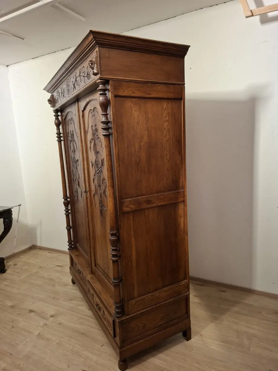 Wäscheschrank Kleiderschrank Schlafzimmer Antik in Eiche ca. 19 Jh. 3