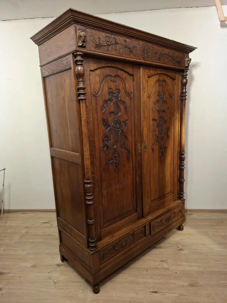 Wäscheschrank Kleiderschrank Schlafzimmer Antik in Eiche ca. 19 Jh. 4