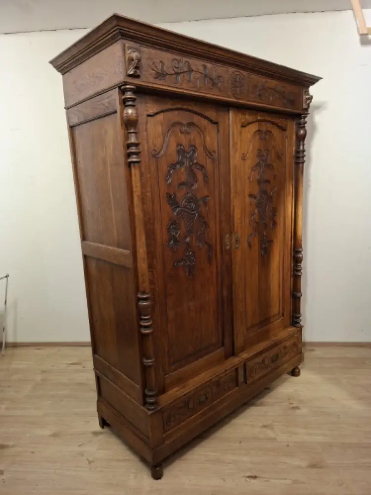 Wäscheschrank Kleiderschrank Schlafzimmer Antik in Eiche ca. 19 Jh. 4