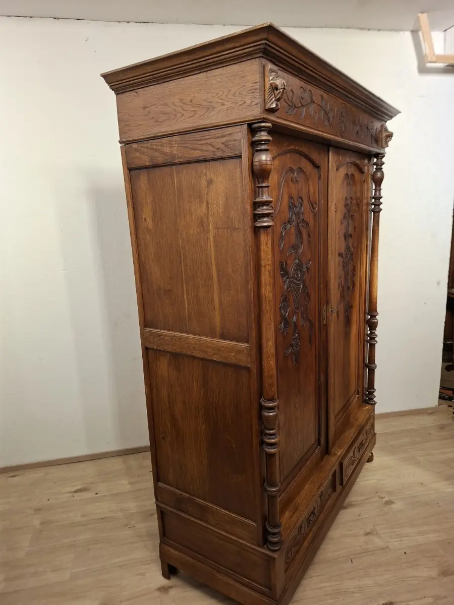 Wäscheschrank Kleiderschrank Schlafzimmer Antik in Eiche ca. 19 Jh. 5