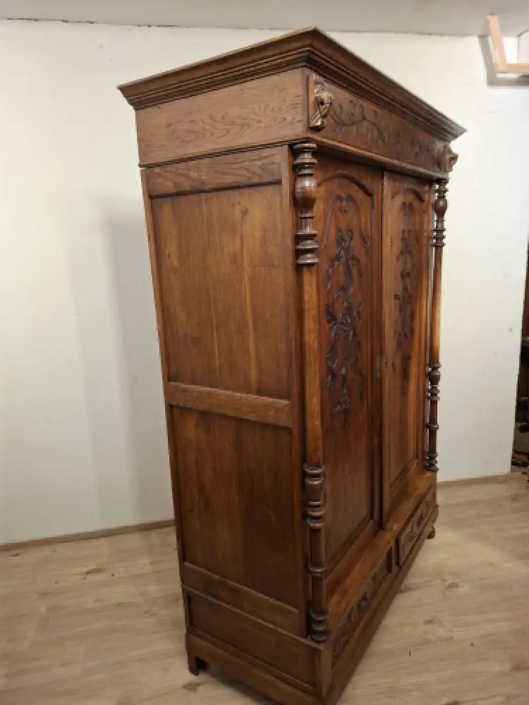 Wäscheschrank Kleiderschrank Schlafzimmer Antik in Eiche ca. 19 Jh. 5