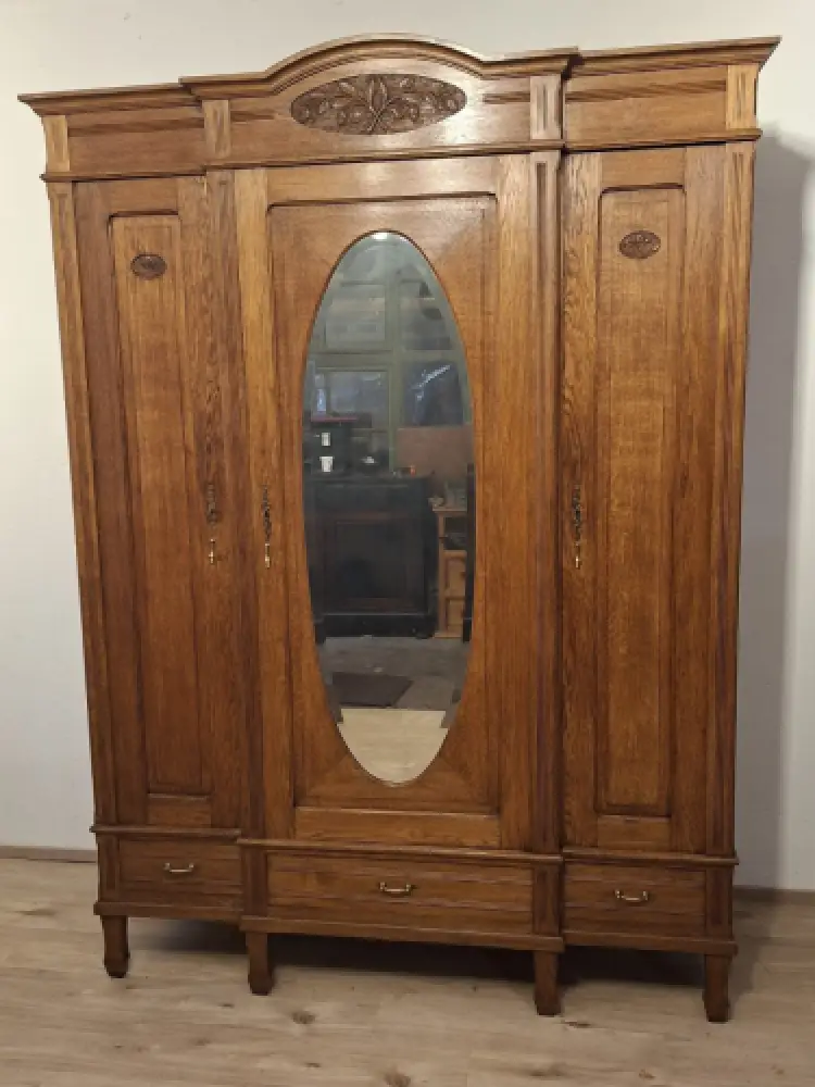 Wäscheschrank Kleiderschrank Schlafzimmer Antik in Eiche ca. 19 Jh. 1