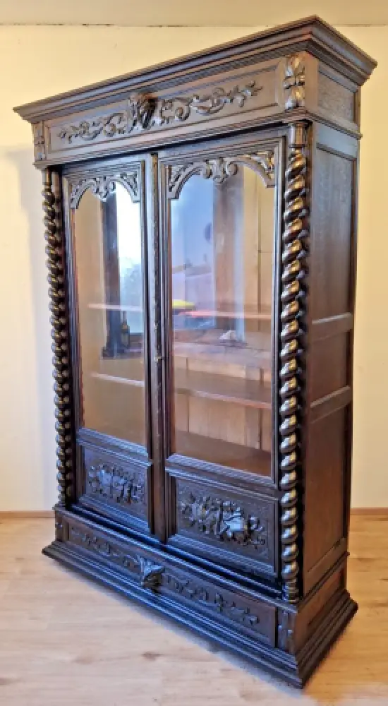 Bücherschrank Vitrine Bibolotheksschrank Antik Jagdstil ca 1900 0